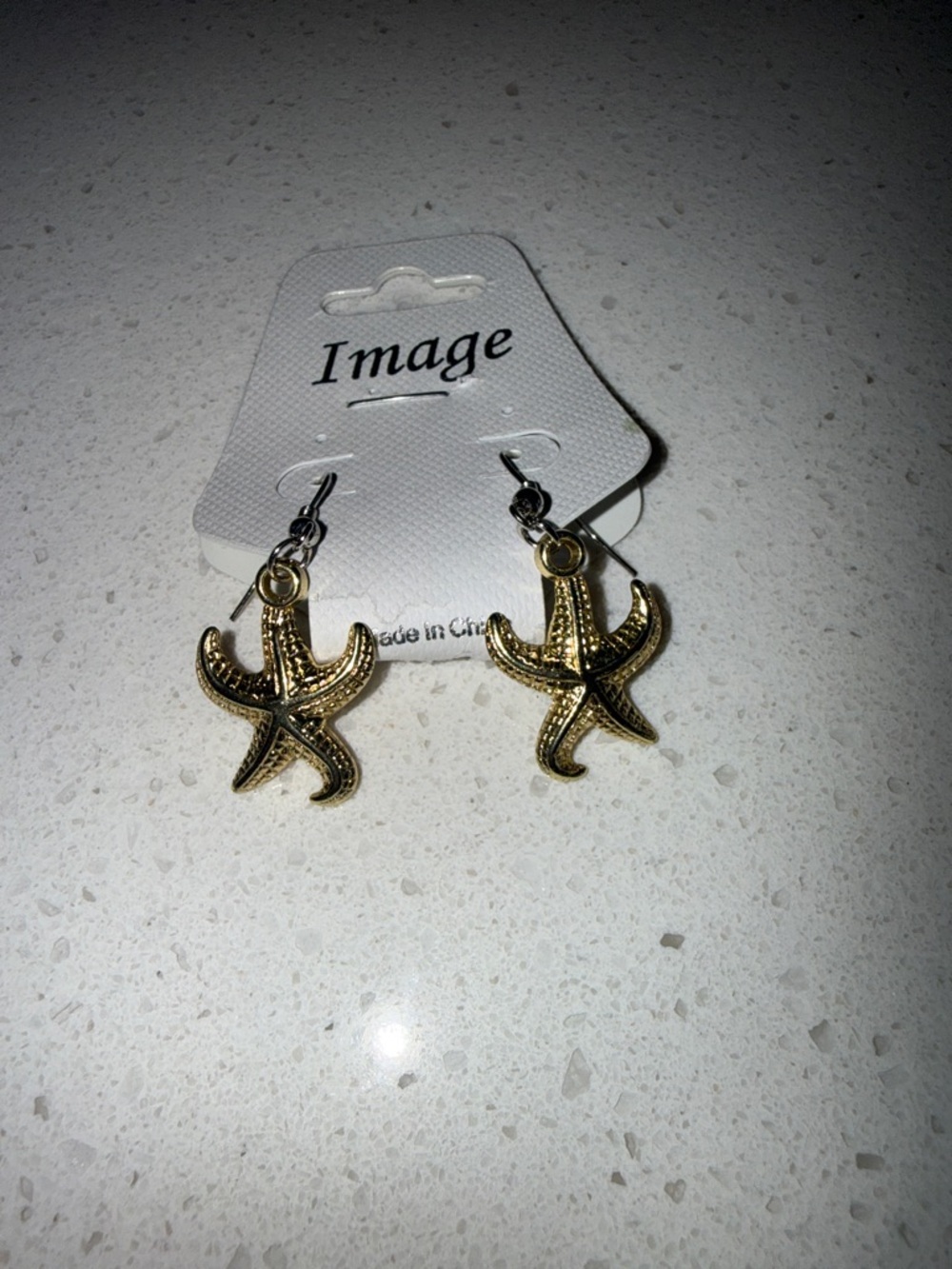 Gold Starfish Drop Earrings - Women's Beach Charm